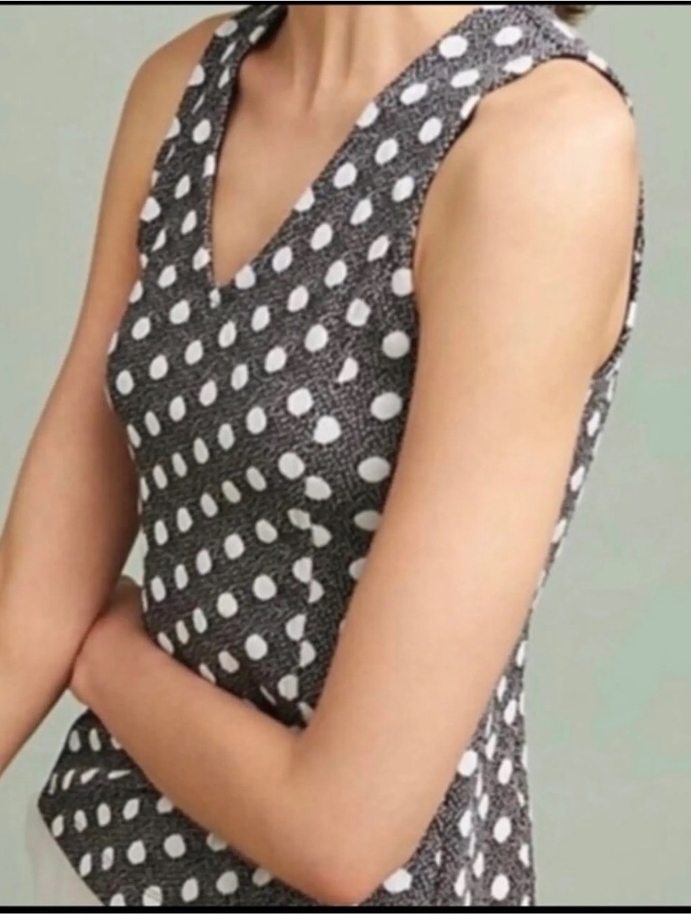 Anthropologie Maeve V-Neck Black & White Polka Dot Fitted Tank Top